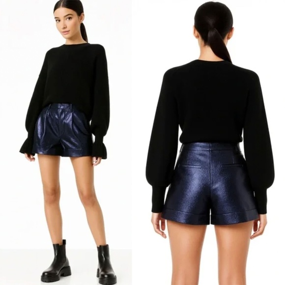 Alice + Olivia Pants - ALICE + OLIVIA | Metallic Conry Vegan Leather Cuff Shorts in Purple | Size 6